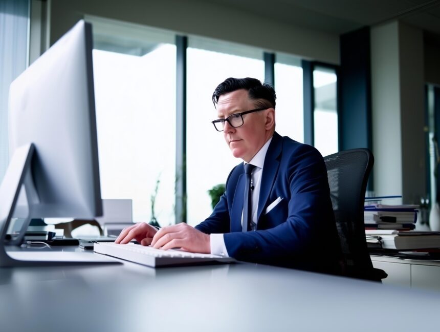 CEO arbeitet an Computer in seinem Büro