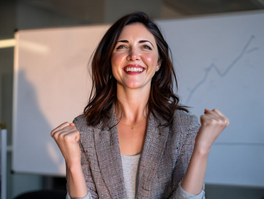 Head of Marketing freut sich über positive Ergebnisse in Leadgenerierung