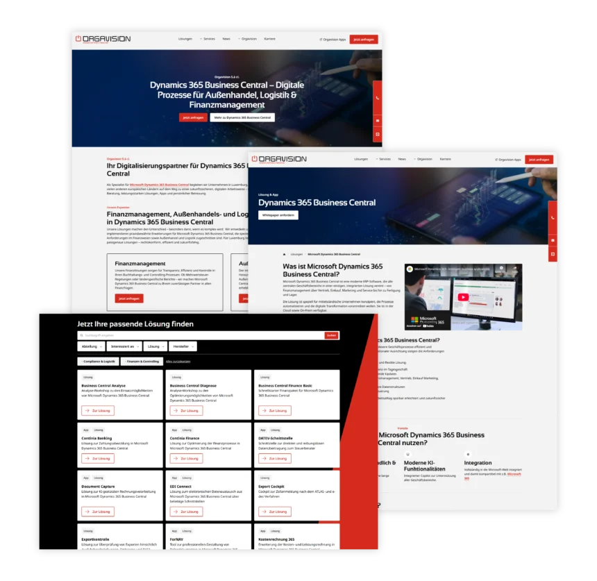 Screenshots vom Webdesign für Kunde Orgavision
