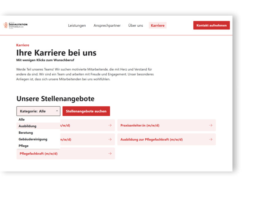 Vorschau der Karriereseite von der Webseite der Kirchlichen Sozialstation